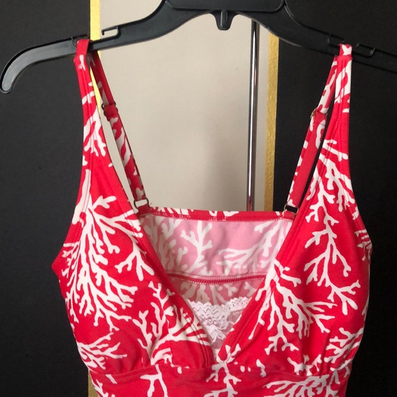 Merona coral print coral and white tankini top M - Picture 2 of 8
